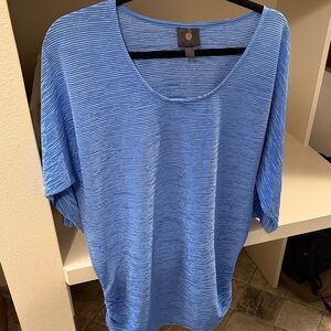 JM Collection Blue Textured Short Sleeve Top